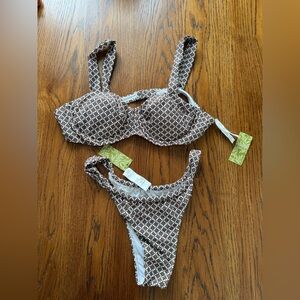 Cupshe Floral Brown and White Bikini BOTTOMS